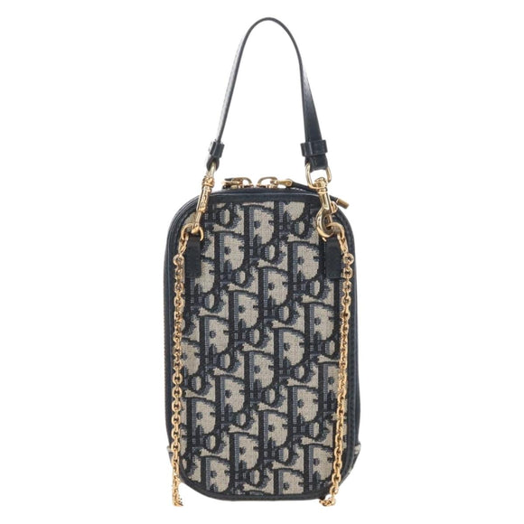 Christian Dior Trotter Canvas Phone Holder Chain Mini Navy Gold Auth 139045M