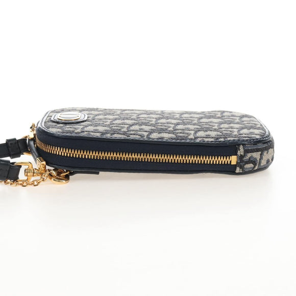 Christian Dior Trotter Canvas Phone Holder Chain Mini Navy Gold Auth 139045M
