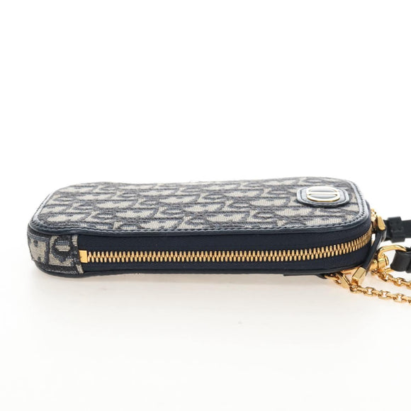 Christian Dior Trotter Canvas Phone Holder Chain Mini Navy Gold Auth 139045M