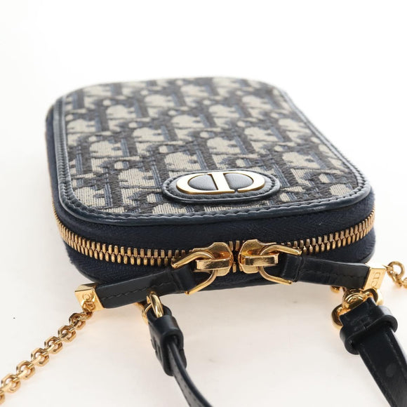 Christian Dior Trotter Canvas Phone Holder Chain Mini Navy Gold Auth 139045M