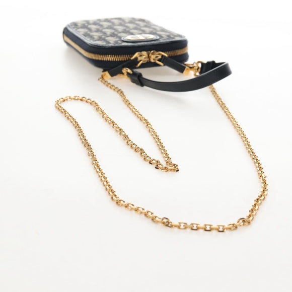 Christian Dior Trotter Canvas Phone Holder Chain Mini Navy Gold Auth 139045M