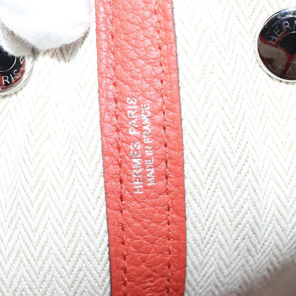 HERMES Garden Party TPM Hand Bag Leather Orange Silver Auth 139049M