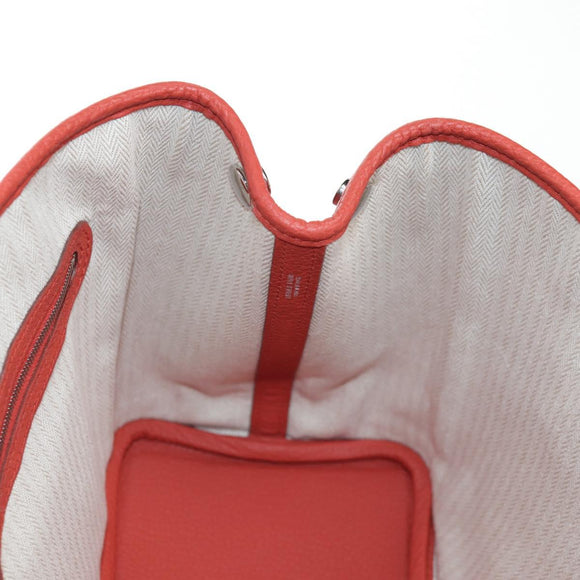 HERMES Garden Party TPM Hand Bag Leather Orange Silver Auth 139049M