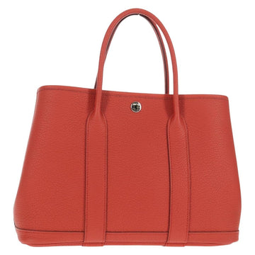 HERMES Garden Party TPM Hand Bag Leather Orange Silver Auth 139049M