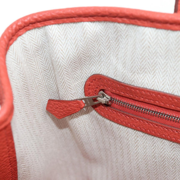 HERMES Garden Party TPM Hand Bag Leather Orange Silver Auth 139049M