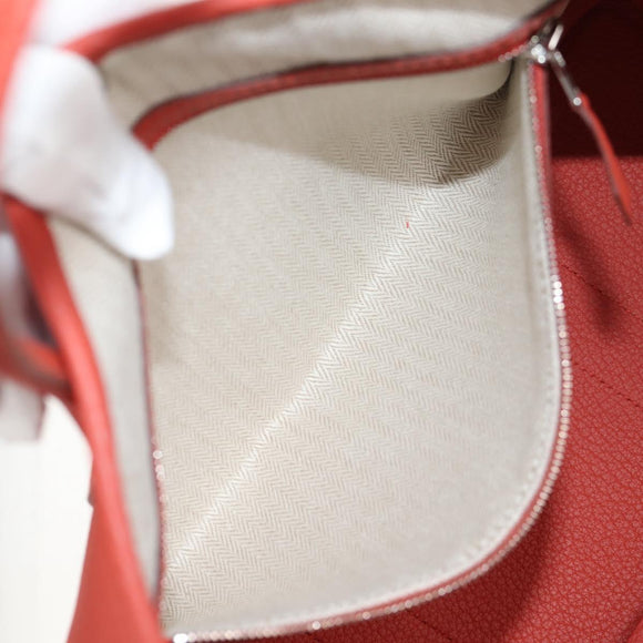 HERMES Garden Party TPM Hand Bag Leather Orange Silver Auth 139049M