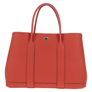 HERMES Garden Party TPM Hand Bag Leather Orange Silver Auth 139049M - 0