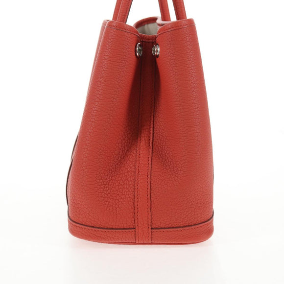 HERMES Garden Party TPM Hand Bag Leather Orange Silver Auth 139049M