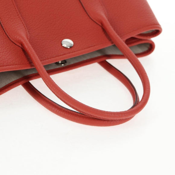HERMES Garden Party TPM Hand Bag Leather Orange Silver Auth 139049M