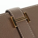 HERMES Beansufla Wallet Leather Beige Gold Auth 139050M-12