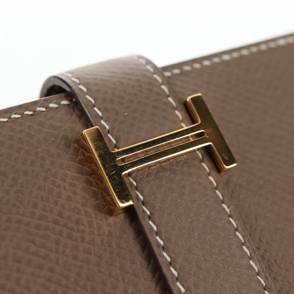 HERMES Beansufla Wallet Leather Beige Gold Auth 139050M