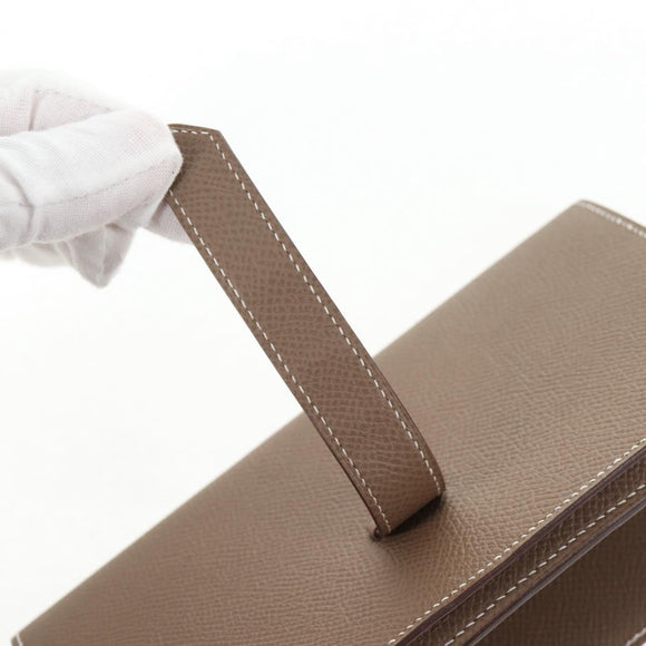 HERMES Beansufla Wallet Leather Beige Gold Auth 139050M