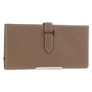 HERMES Beansufla Wallet Leather Beige Gold Auth 139050M-1