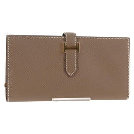 HERMES Beansufla Wallet Leather Beige Gold Auth 139050M