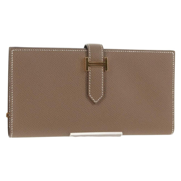 HERMES Beansufla Wallet Leather Beige Gold Auth 139050M