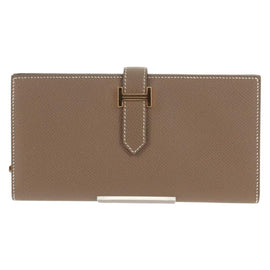 HERMES Beansufla Wallet Leather Beige Gold Auth 139050M - 0