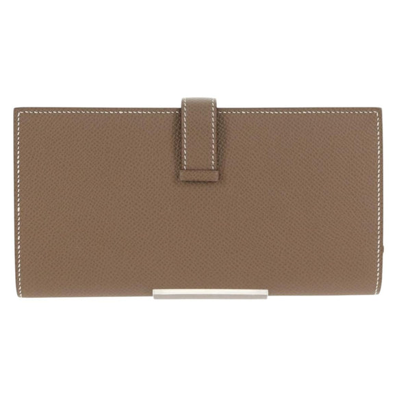 HERMES Beansufla Wallet Leather Beige Gold Auth 139050M