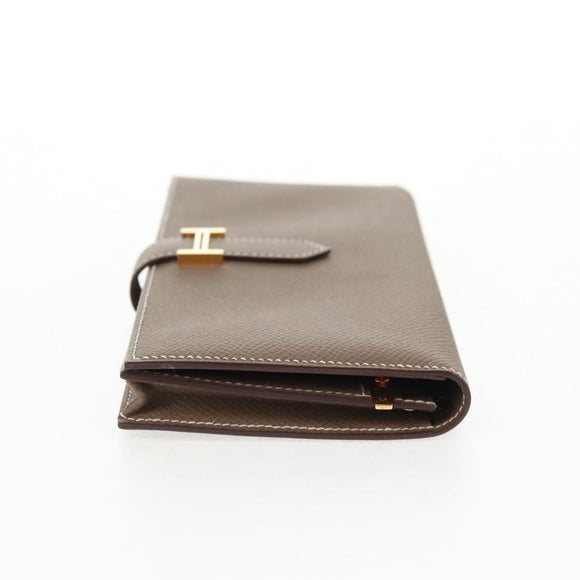 HERMES Beansufla Wallet Leather Beige Gold Auth 139050M