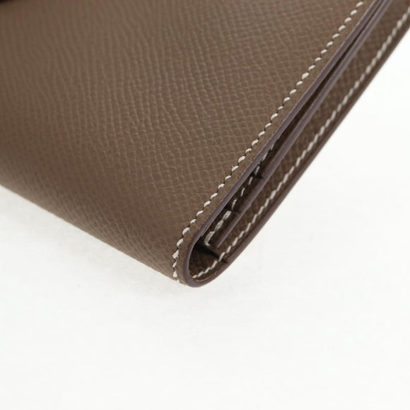 HERMES Beansufla Wallet Leather Beige Gold Auth 139050M