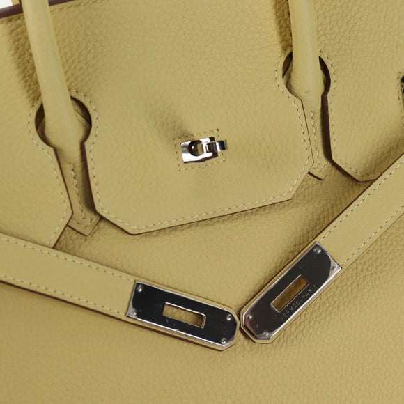 HERMES Birkin 35 Hand Bag Leather Yellow Silver Auth 139051M