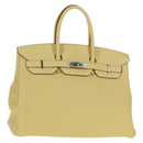 HERMES Birkin 35 Hand Bag Leather Yellow Silver Auth 139051M-1