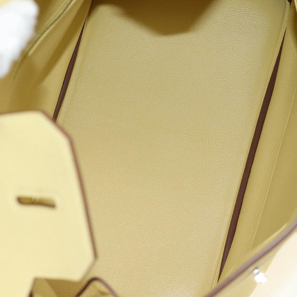 HERMES Birkin 35 Hand Bag Leather Yellow Silver Auth 139051M