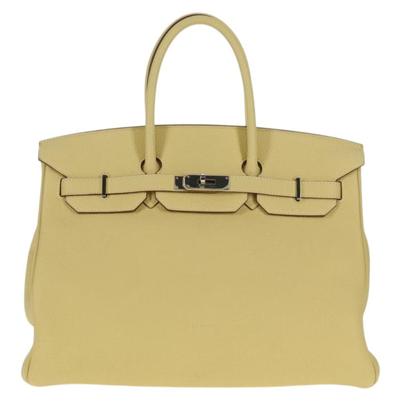 HERMES Birkin 35 Hand Bag Leather Yellow Silver Auth 139051M
