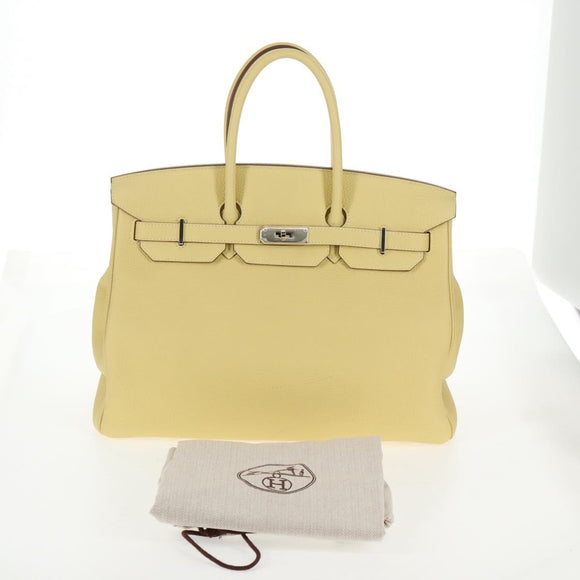 HERMES Birkin 35 Hand Bag Leather Yellow Silver Auth 139051M