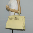 HERMES Birkin 35 Hand Bag Leather Yellow Silver Auth 139051M-33