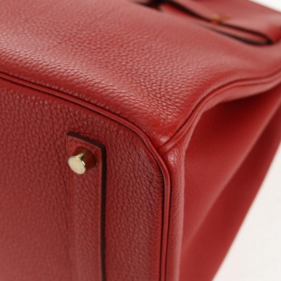 HERMES Birkin 35 Hand Bag Leather Red Gold Auth 139052M