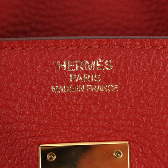 HERMES Birkin 35 Hand Bag Leather Red Gold Auth 139052M