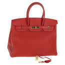 HERMES Birkin 35 Hand Bag Leather Red Gold Auth 139052M-1