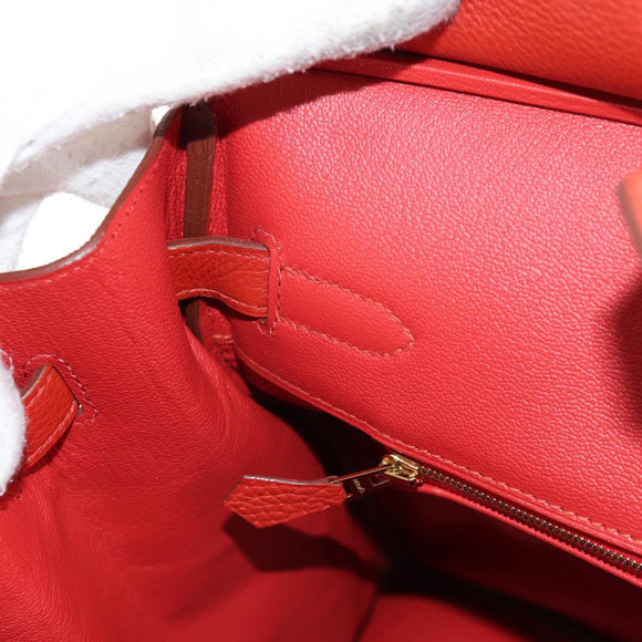 HERMES Birkin 35 Hand Bag Leather Red Gold Auth 139052M