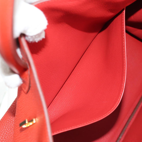HERMES Birkin 35 Hand Bag Leather Red Gold Auth 139052M