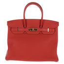 HERMES Birkin 35 Hand Bag Leather Red Gold Auth 139052M-14