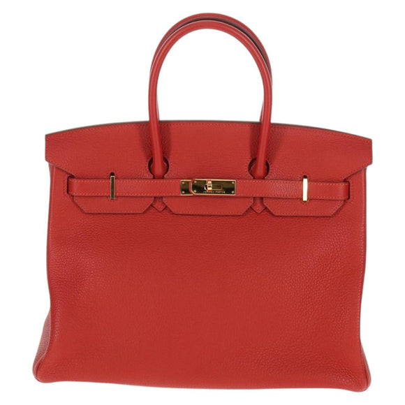 HERMES Birkin 35 Hand Bag Leather Red Gold Auth 139052M
