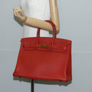 HERMES Birkin 35 Hand Bag Leather Red Gold Auth 139052M-33