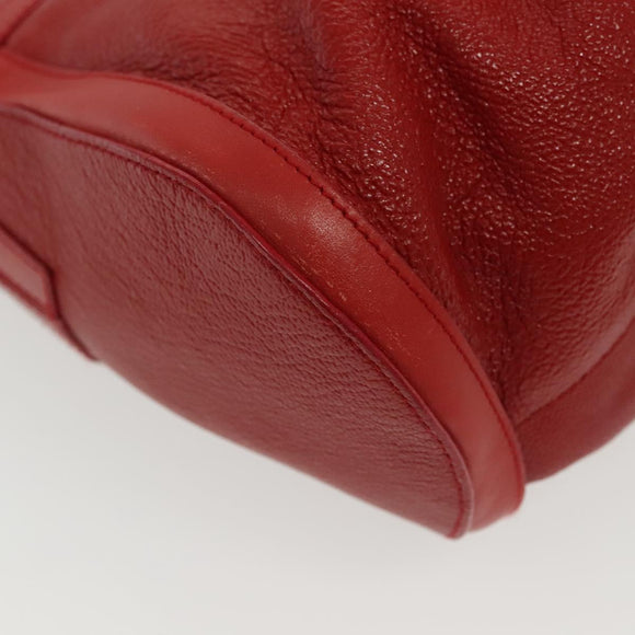 BVLGARI Shoulder Bag Leather Red Silver Auth 139061