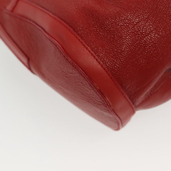 BVLGARI Shoulder Bag Leather Red Silver Auth 139061