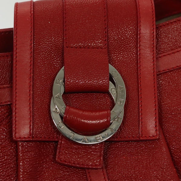 BVLGARI Shoulder Bag Leather Red Silver Auth 139061
