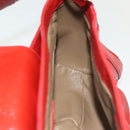 BVLGARI Shoulder Bag Leather Red Silver Auth 139061-20