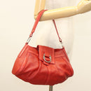 BVLGARI Shoulder Bag Leather Red Silver Auth 139061-23