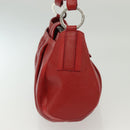 BVLGARI Shoulder Bag Leather Red Silver Auth 139061-5