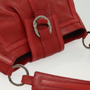 BVLGARI Shoulder Bag Leather Red Silver Auth 139061-6
