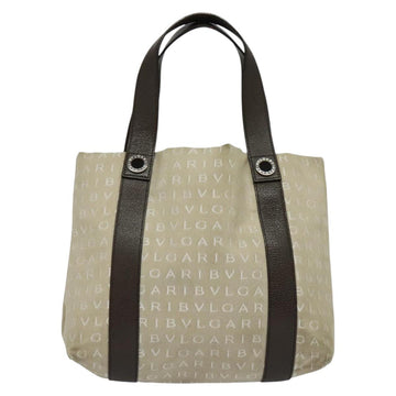 BVLGARI Logo Mania Tote Bag Canvas Beige Silver Auth 139062 - 0