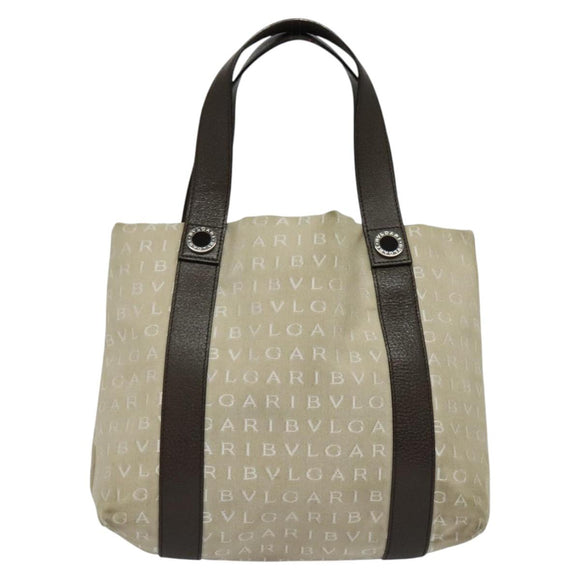 BVLGARI Logo Mania Tote Bag Canvas Beige Silver Auth 139062