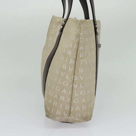 BVLGARI Logo Mania Tote Bag Canvas Beige Silver Auth 139062