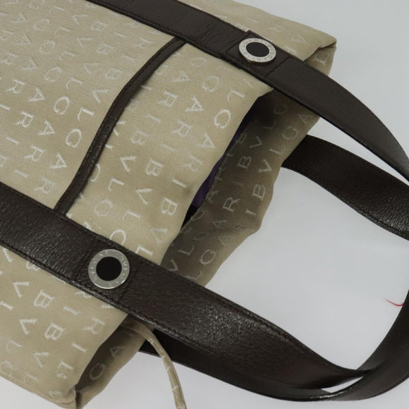 BVLGARI Logo Mania Tote Bag Canvas Beige Silver Auth 139062