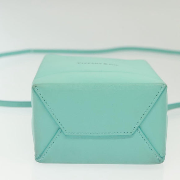 TIFFANY&Co. Mini Hand Bag Leather 2way Turquoise Blue Silver Auth 139063