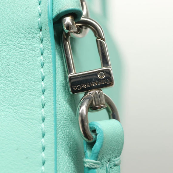 TIFFANY&Co. Mini Hand Bag Leather 2way Turquoise Blue Silver Auth 139063